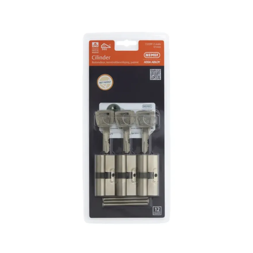 NEMEF veiligheidscilinder NF3+ 30/30 mm SKG 3-sterren gelijksluitend (3 stuks)