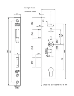 NEMEF Veiligheidssmaldeurslot Gelakt SKG 2-sterren Doorn 35mm PC 92mm