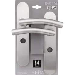 Novidade deurkrukset Hera ovaal schild met vrij-bezet sluiting 63/8 mm RVS