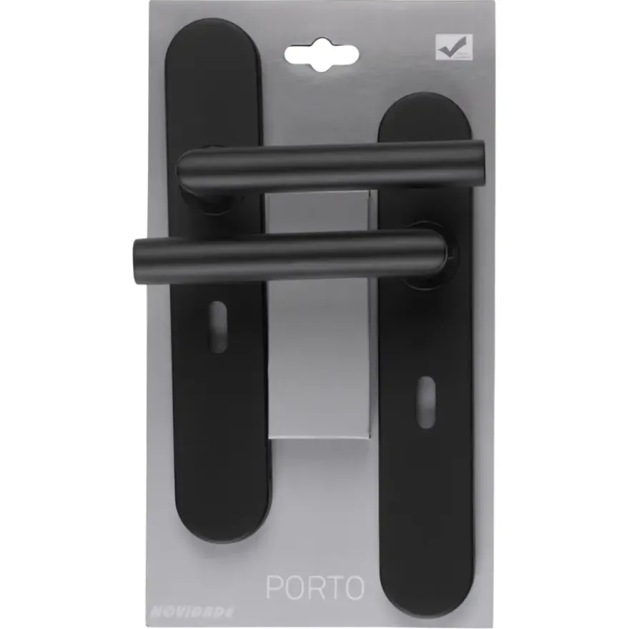 Novidade deurkrukset Porto ovaal schild met sleutelgat 56 mm zwart RVS