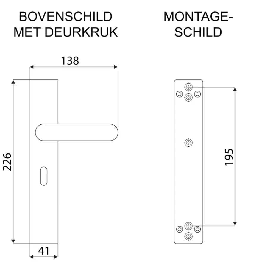 Novidade deurkrukset Porto ovaal schild met sleutelgat 56 mm zwart RVS