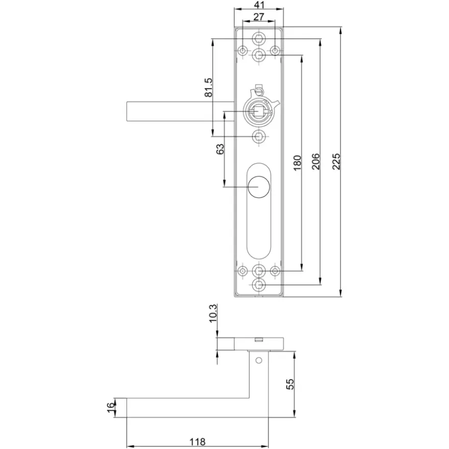 Novidade deurkrukset Wenen recht schild met vrij-bezet sluiting 63/8 mm zwart RVS