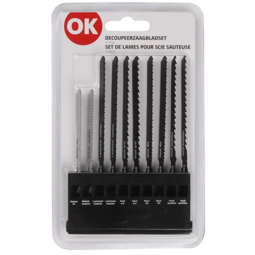 OK decoupeerzaagbladenset T-aansluiting voor hout / laminaat / metaal - 10-delig