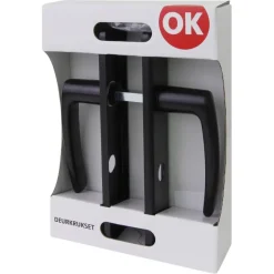 OK deurkruk set Blok recht schild vrij-bezet sluiting 63/8 mm zwart aluminium
