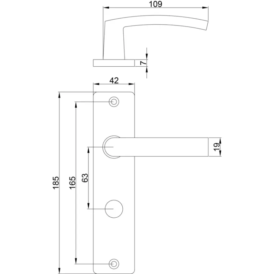 OK deurkruk set Blok recht schild vrij-bezet sluiting 63/8 mm zwart aluminium