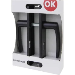 OK deurkruk set Blok recht schild sleutelgat 56 mm zwart aluminium