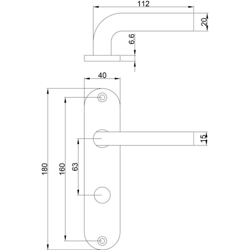 OK deurkruk set ovaal schild vrij-bezet sluiting 63/8 mm aluminium