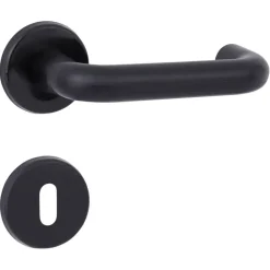 OK deurkruk set rond rozet zwart plastic