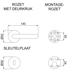 OK deurkruk set rond rozet zwart plastic