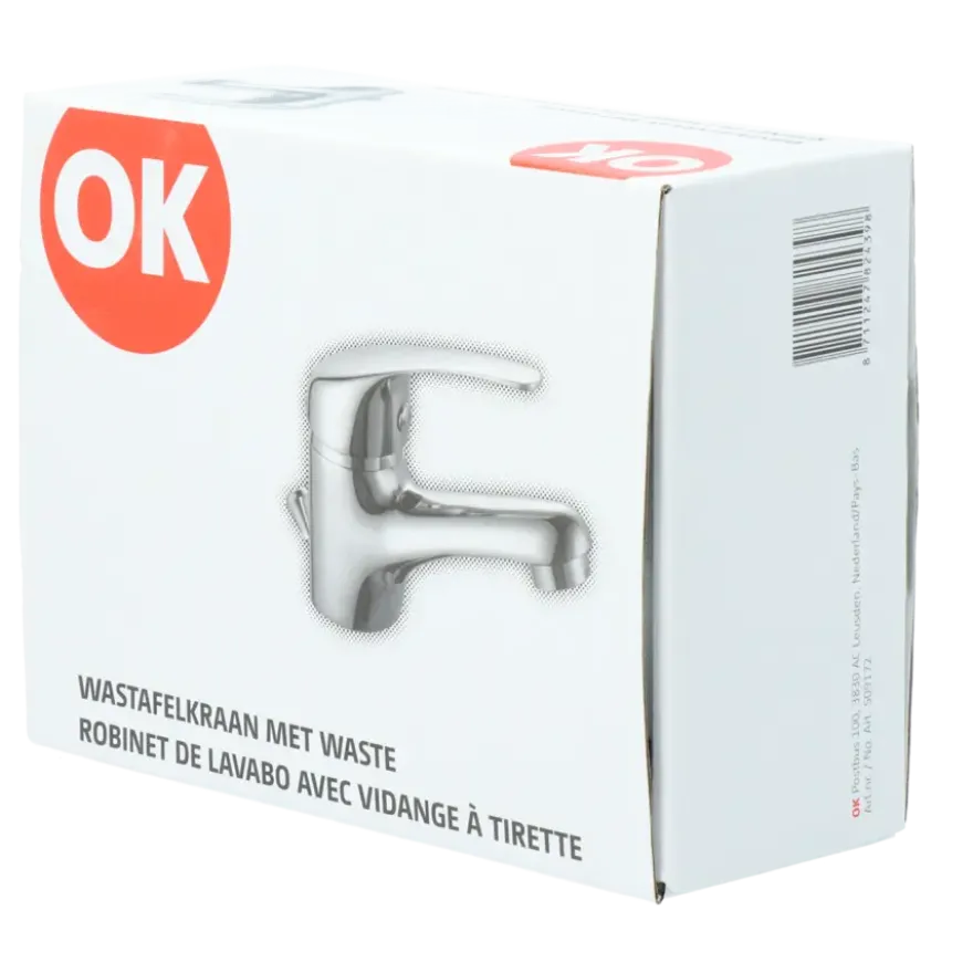 OK éénhendel wastafelkraan met lage uitloop en waste chroom