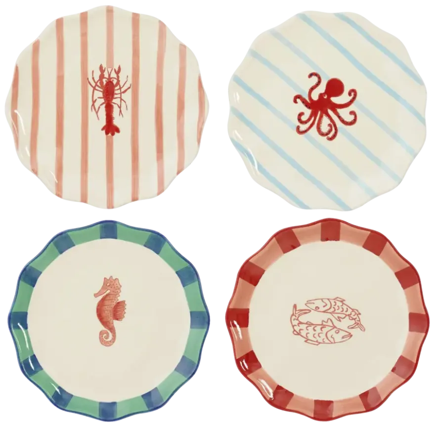 Ontbijtbord rood 4 assorti - h2xd21cm - per stuk