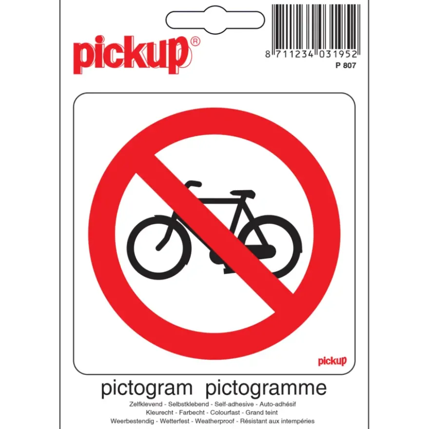 Pickup pictogram verboden voor rijwielen 10x10 cm