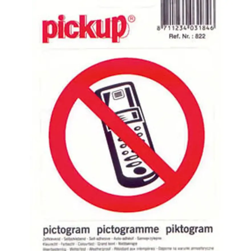 Pickup pictogram verbod voor mobiele telefoons 10x10 cm