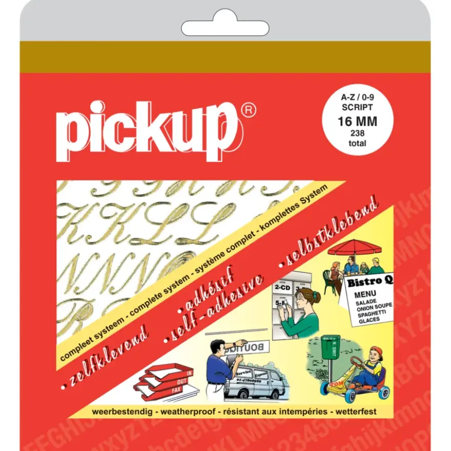 Pickup plakletters A-Z en cijfers 0-9 goud 16 mm