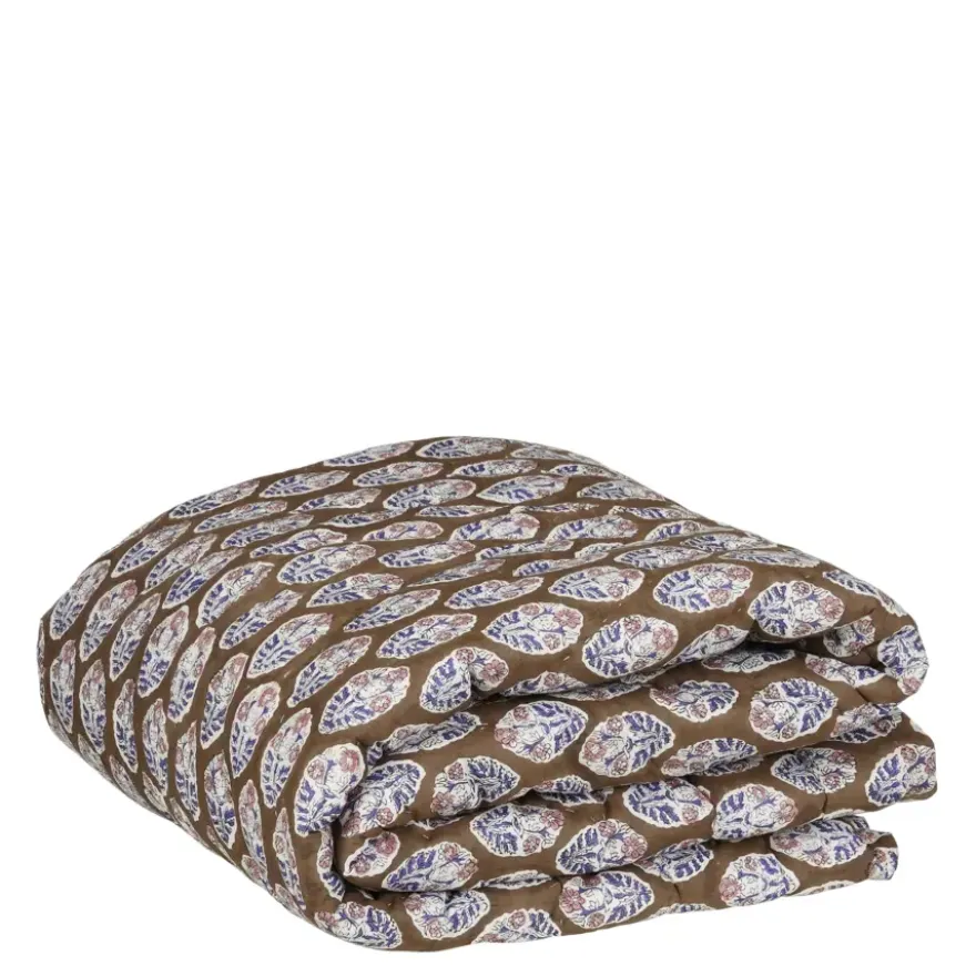 Plaid bloemen donker bruin - l180xb130cm