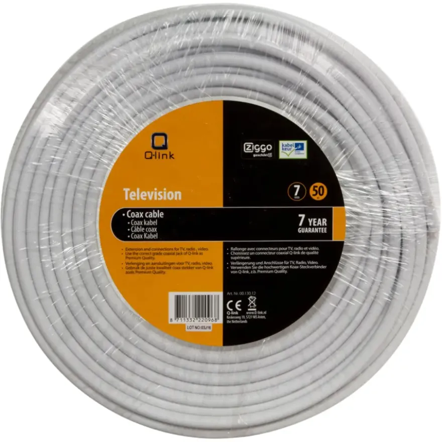 Q-Link coax kabel 50 meter wit kabelkeur