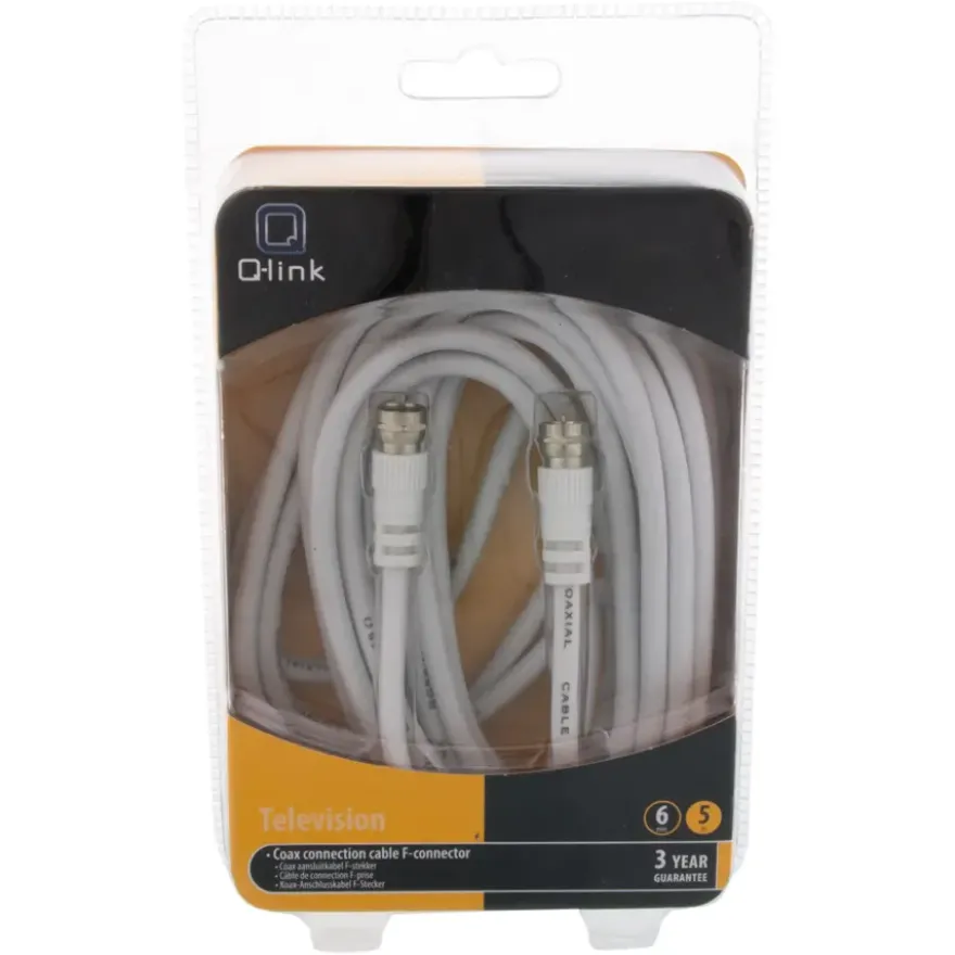 Q-Link coax kabel RG59 met F-connector 5 meter wit