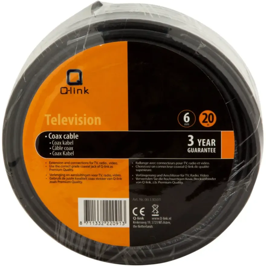 Q-Link coax kabel satelliet 20 meter zwart