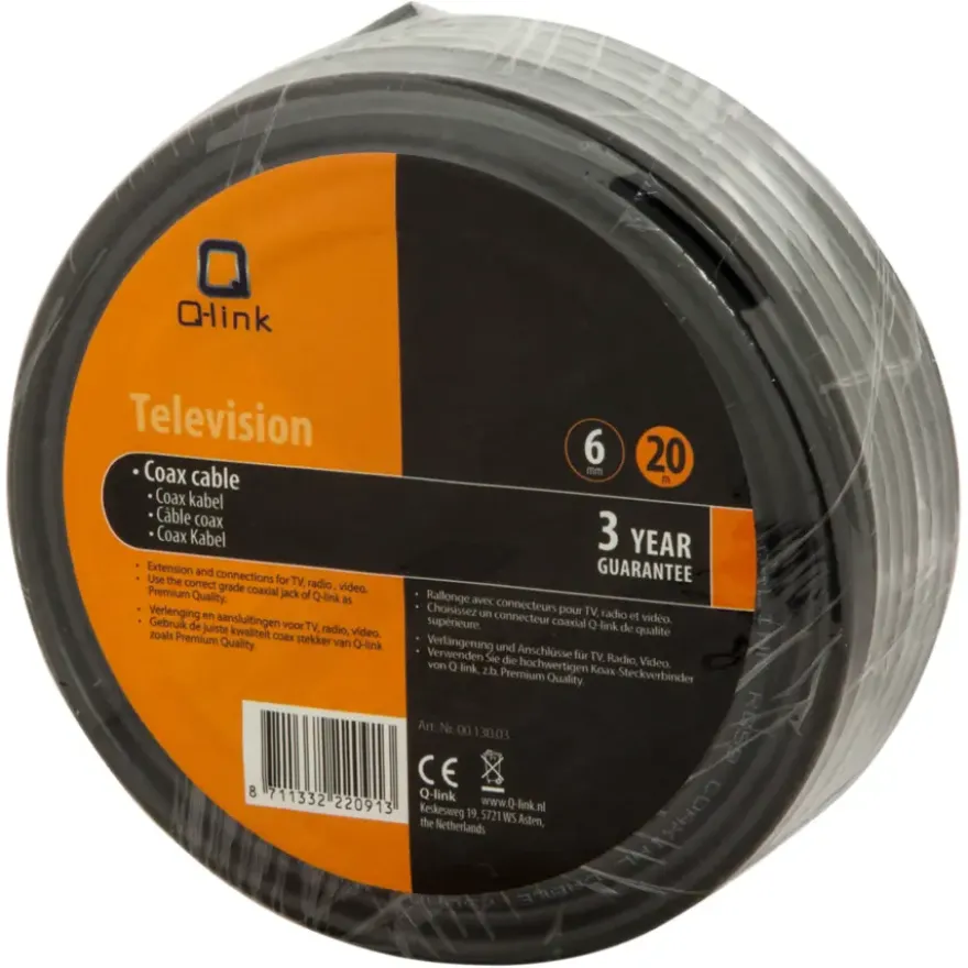 Q-Link coax kabel satelliet 20 meter zwart