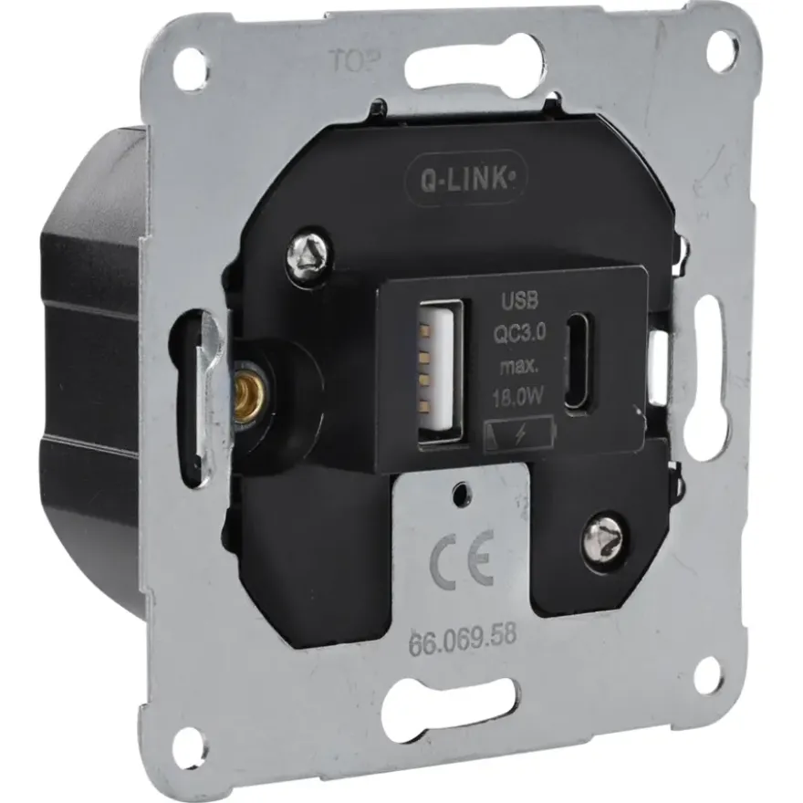 Q-LINK Inbouw basiselement USB-A + USB-C