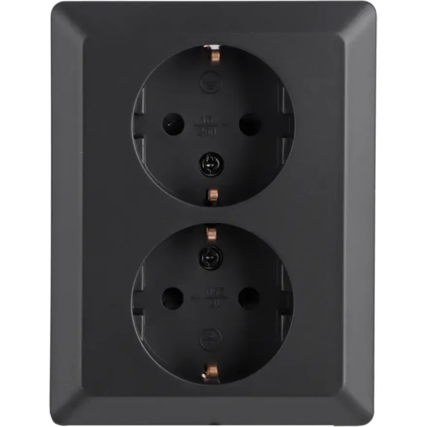 Q-Link Inbouw Dubbel Geaard Stopcontact Zwart