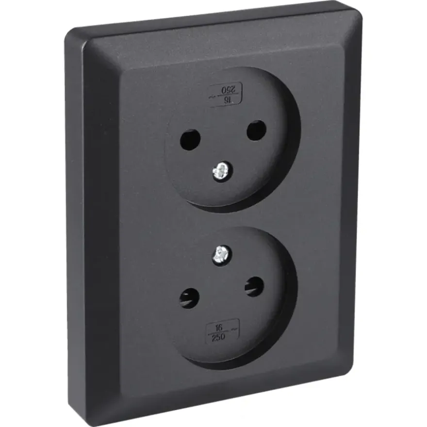 Q-Link Inbouw Dubbel Stopcontact Zwart