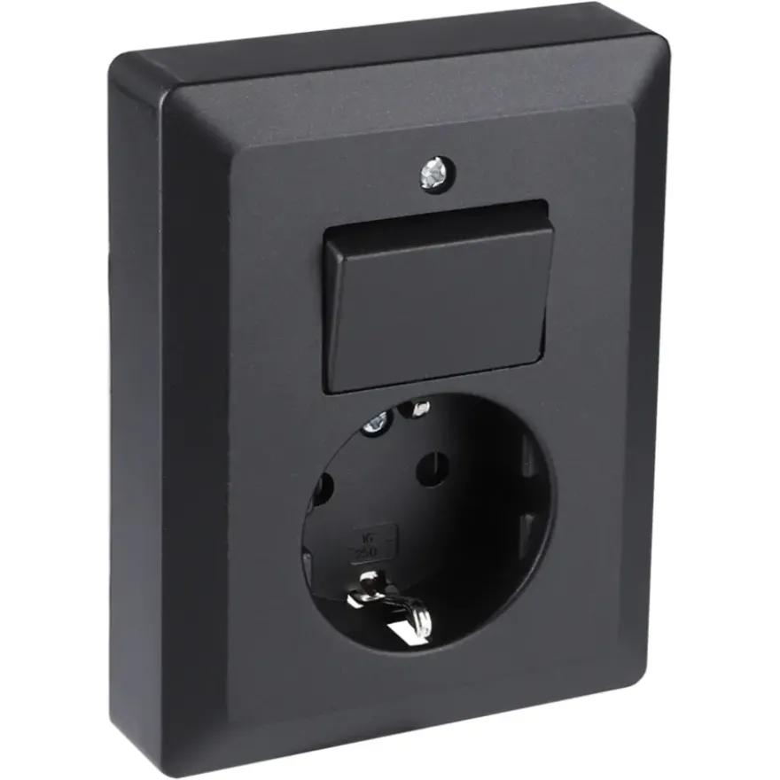 Q-Link Inbouw Enkel Geaard Stopcontact met Schakelaar Zwart