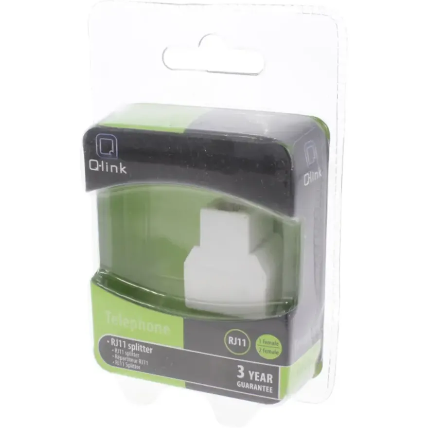 Q-Link telefoon split module RJ11 4 polig 1 female/2female wit