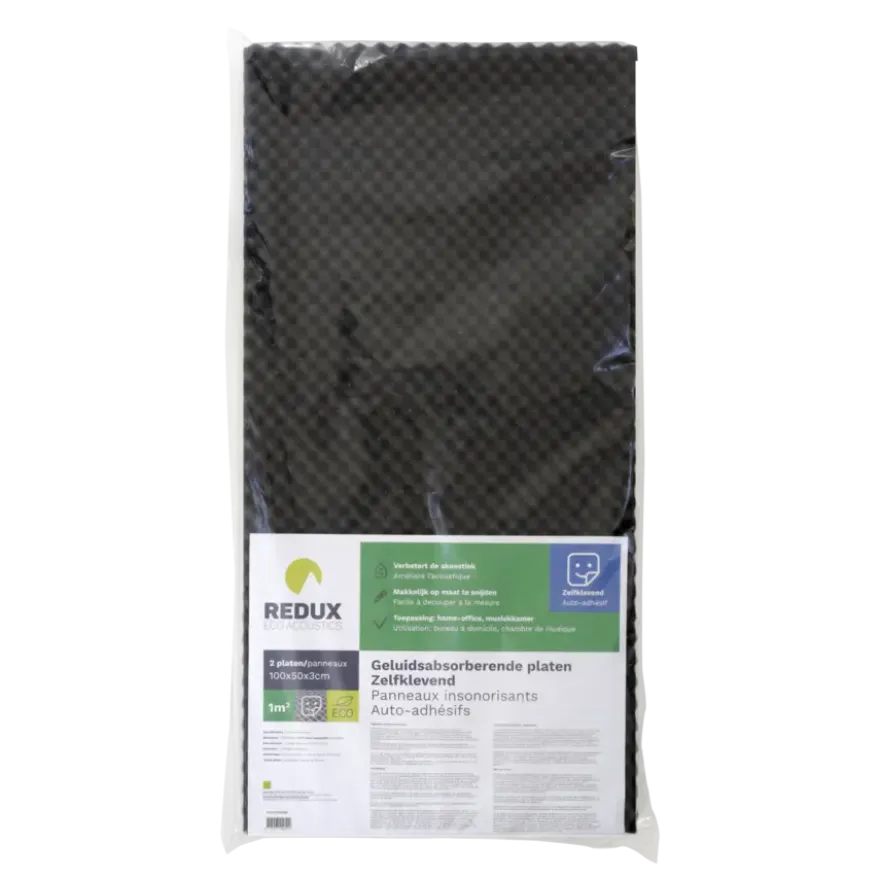Redux geluidabsorberende plaat zelfklevend zwart 100 x 50 x 3 cm 2 stuks