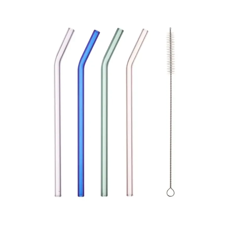 Rietjes glas set van 4 met schoonmaakborstel