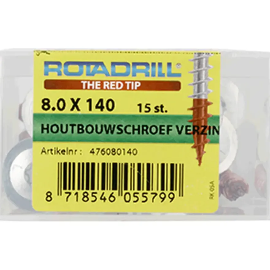 Rotadrill houtbouwschroef T40 verzinkt 8x140 mm 15 stuks