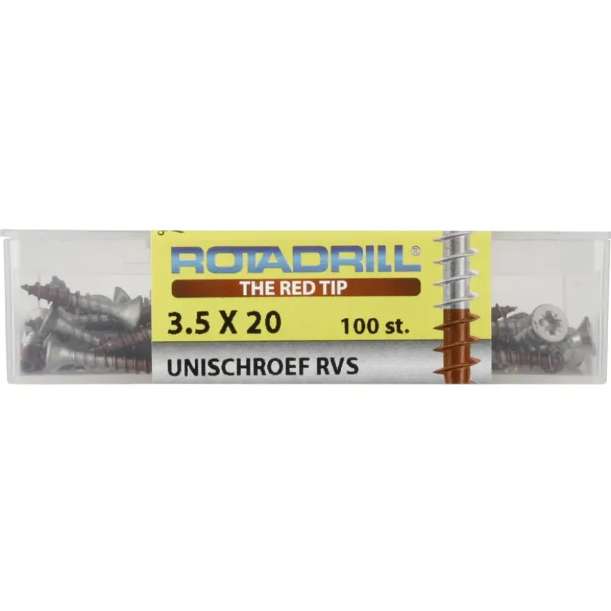 Rotadrill RVS schroeven platkop 3,5x20 mm - 100 stuks