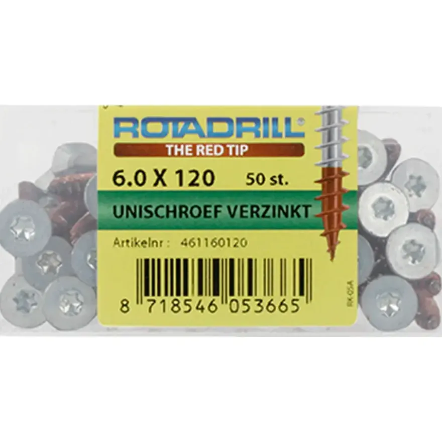 Rotadrill schroef universeel platkop T25 verzinkt 6x120 mm 50 stuks