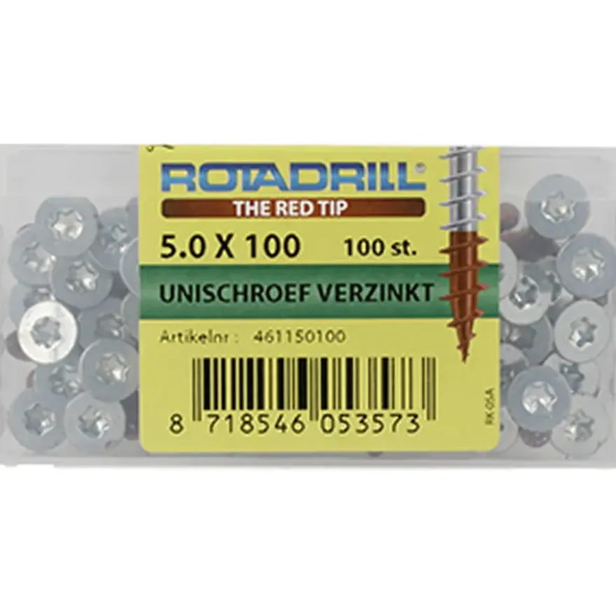 Rotadrill schroef universeel platkop T25 verzinkt 5x100 mm 100 stuks