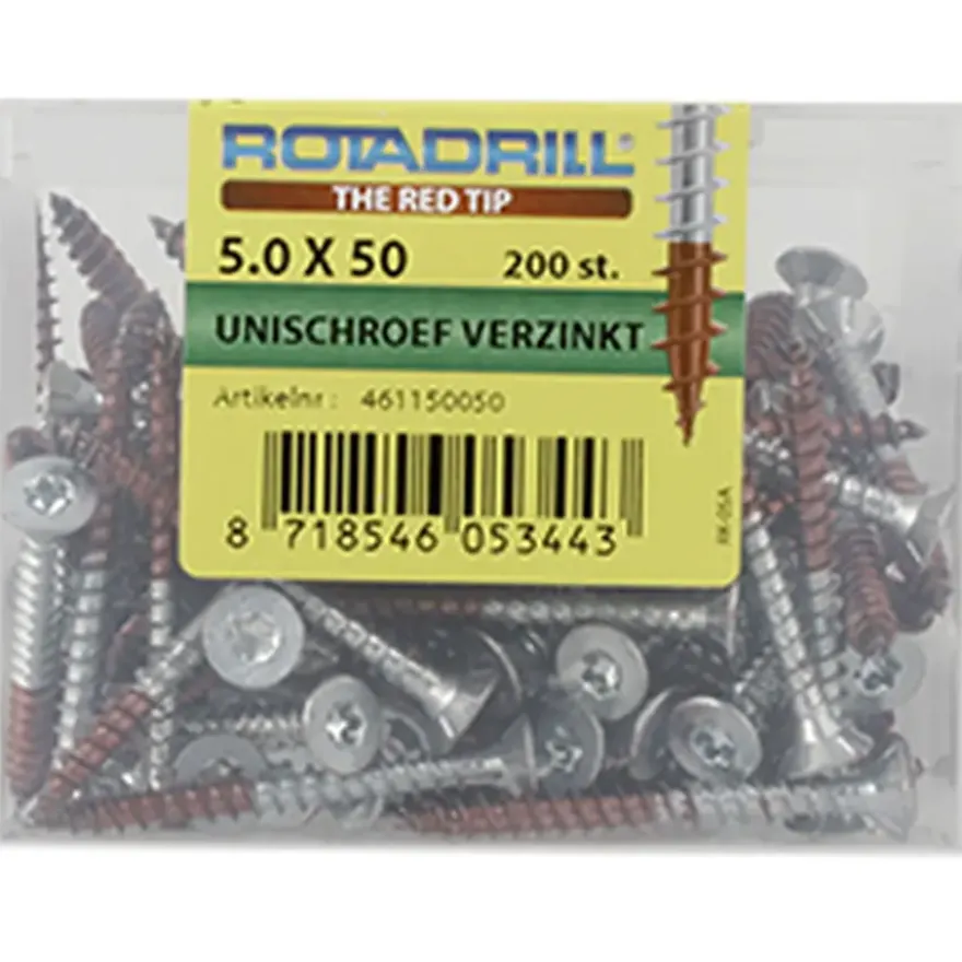 Rotadrill schroef universeel platkop T25 verzinkt 5x50 mm 200 stuks