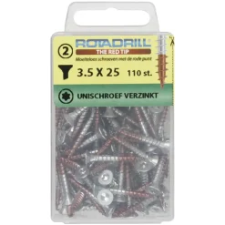 Rotadrill Torx schroeven platkop verzinkt 3,5x25 mm - 110 stuks