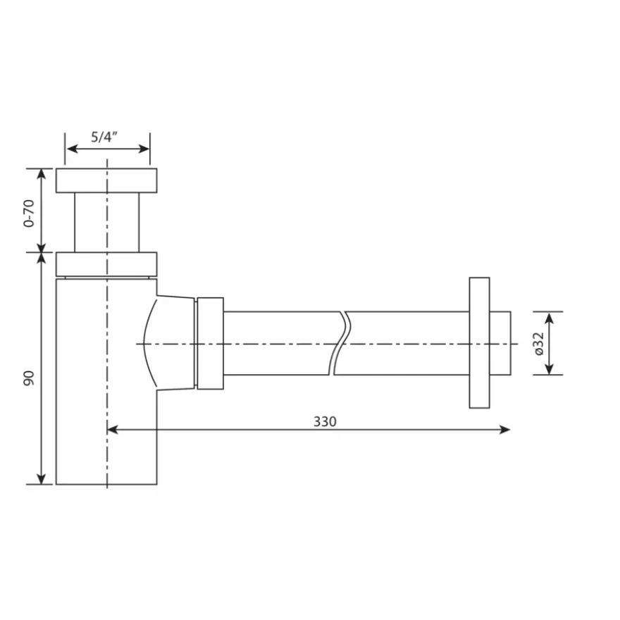 Sanivesk Luxe Design Fonteinsifon Chroom 5/4"x32mm LAAG model