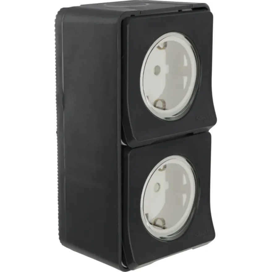 Schneider Electric Mureva Styl wandcontactdoos 2-voudig verticaal IP55 antraciet