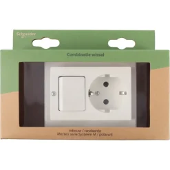 Schneider Merten System-M Geaard Stopcontact met Wisselschakelaar Polarwit