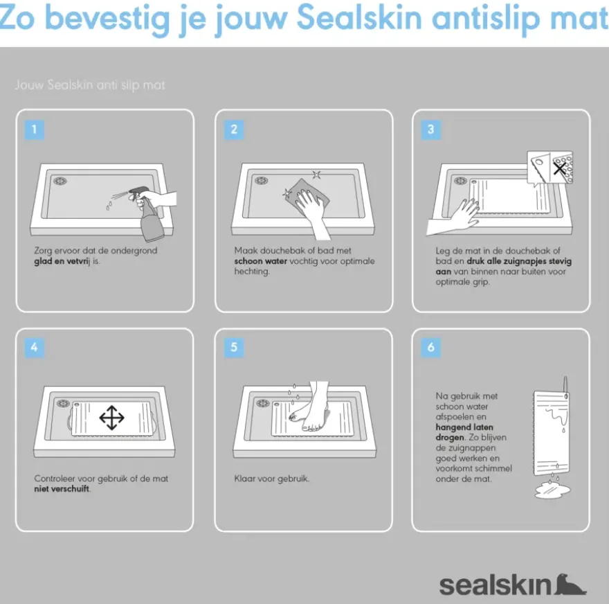 Sealskin antislip badmat Ribb 40x70 cm antraciet (inclusief zwarte haak)