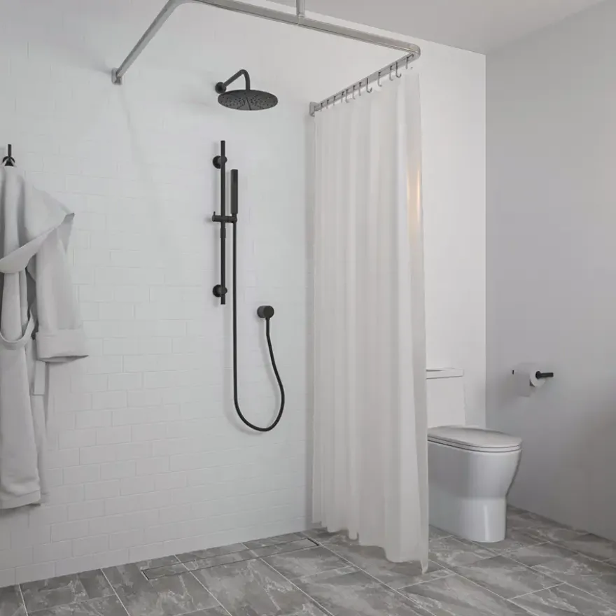 Sealskin Easy Roll douchegordijnstang mat aluminium 90x90 cm incl. haken en plafondsteun