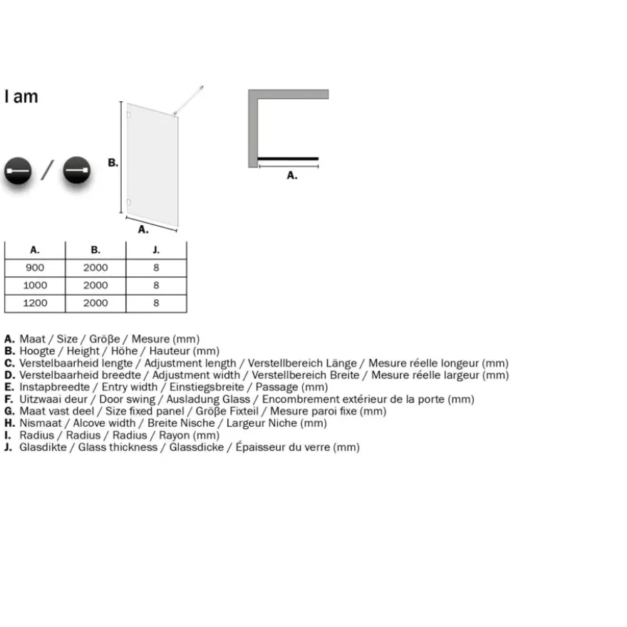 Sealskin Inloopdouche A3 I AM 200x90 cm Chroom