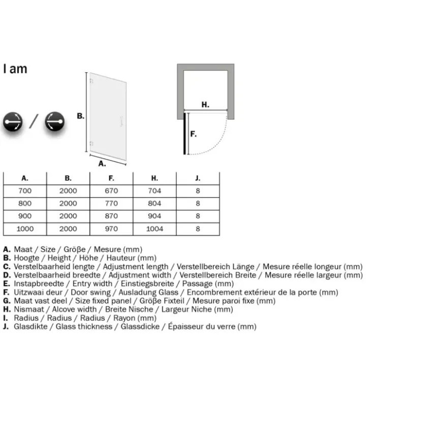 Sealskin Swingdeur voor Nis I AM 200x90 cm Chroom