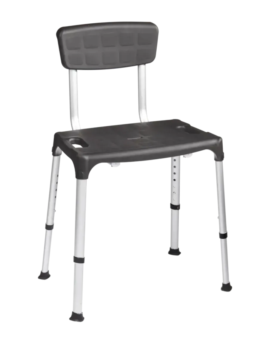 Secucare douchestoel Quatrro met rugleuning verstelbaar Hoogte 39-54 cm zwart
