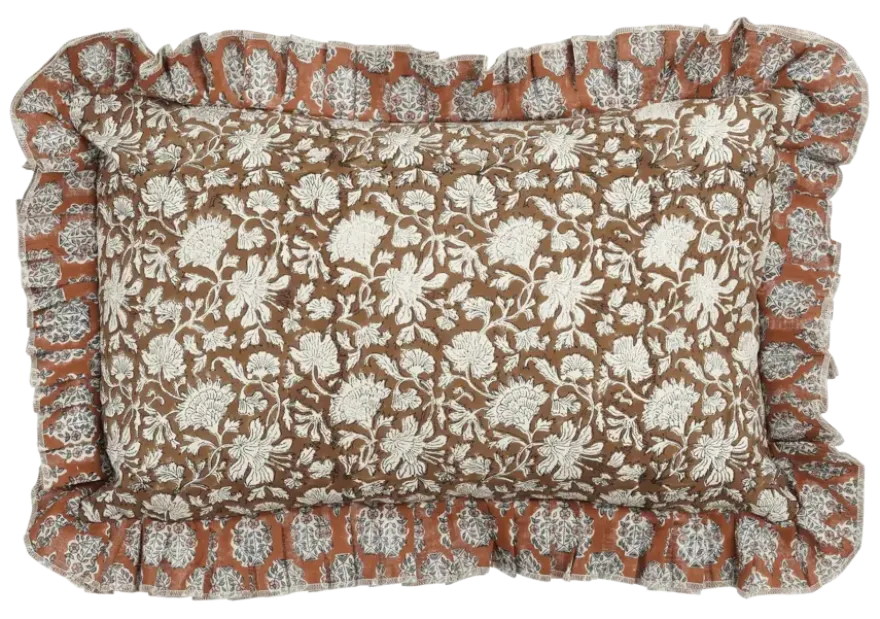 Sierkussen bloemen donker bruin - l55xb35xh10cm