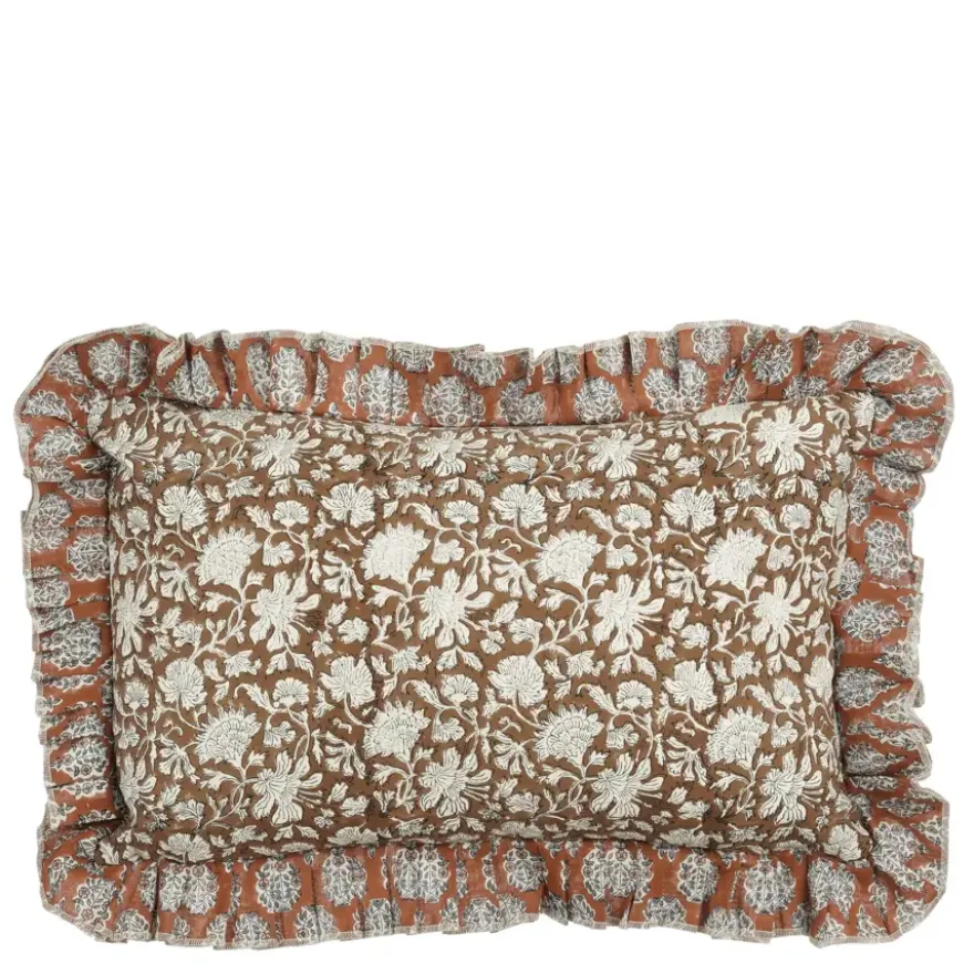 Sierkussen bloemen donker bruin - l55xb35xh10cm