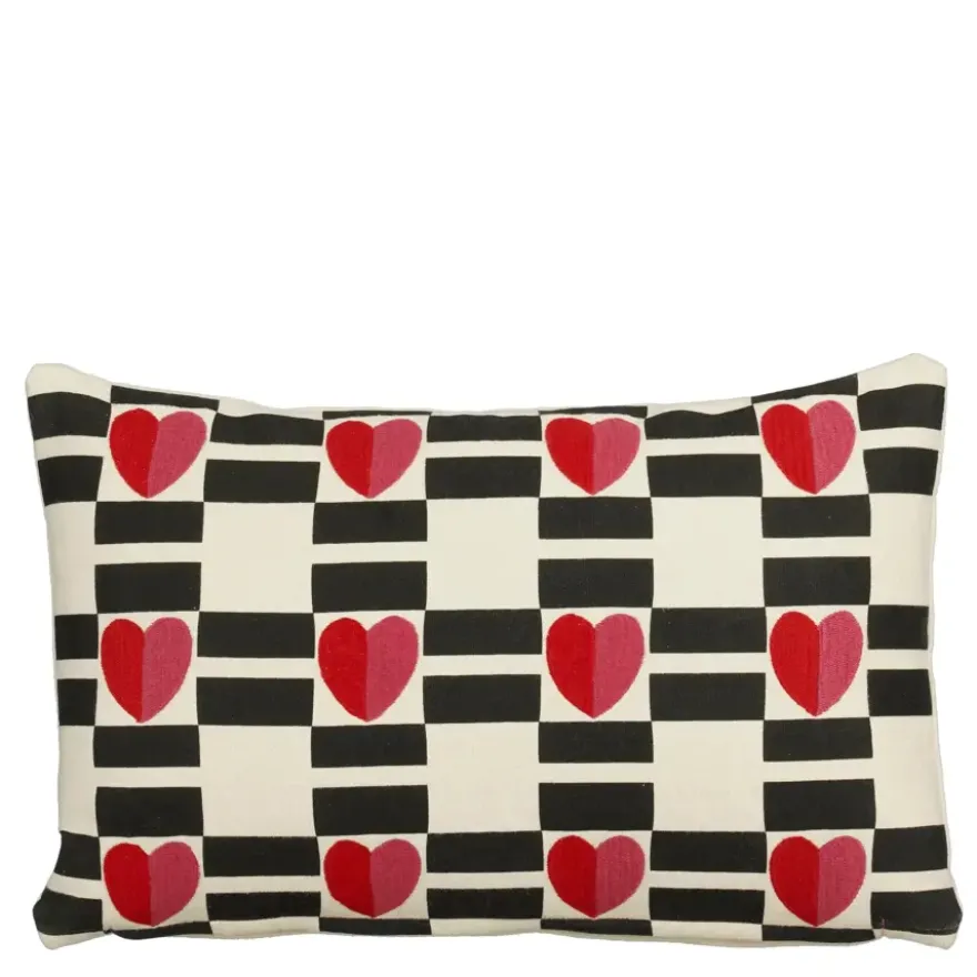 Sierkussen streep hart rood - l55xb35xh10cm