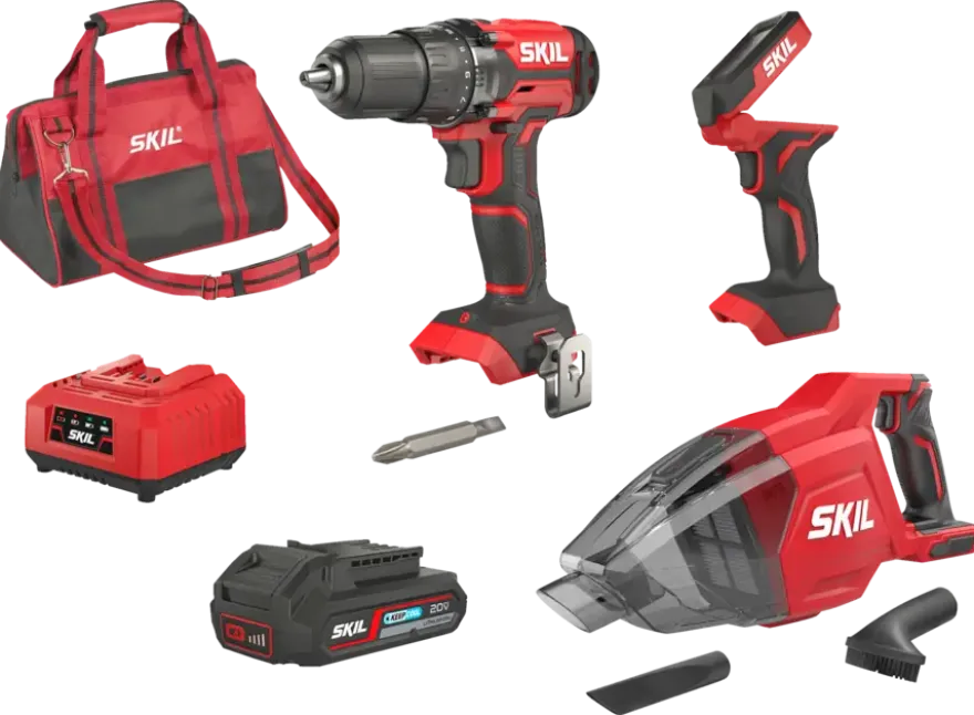 Skil 20V accuboormachine, LED-lamp & handstofzuiger incl. 2.0Ah accu+lader combinatieset