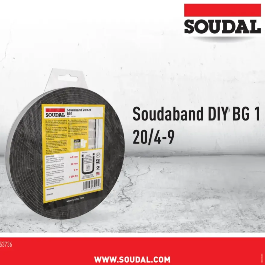 Soudal gecomprimeerde zwelband 4-9mm, 20mm breed en 8m lang