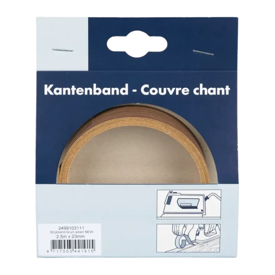 Strijkband bruin eiken 23 mm 2,5 meter